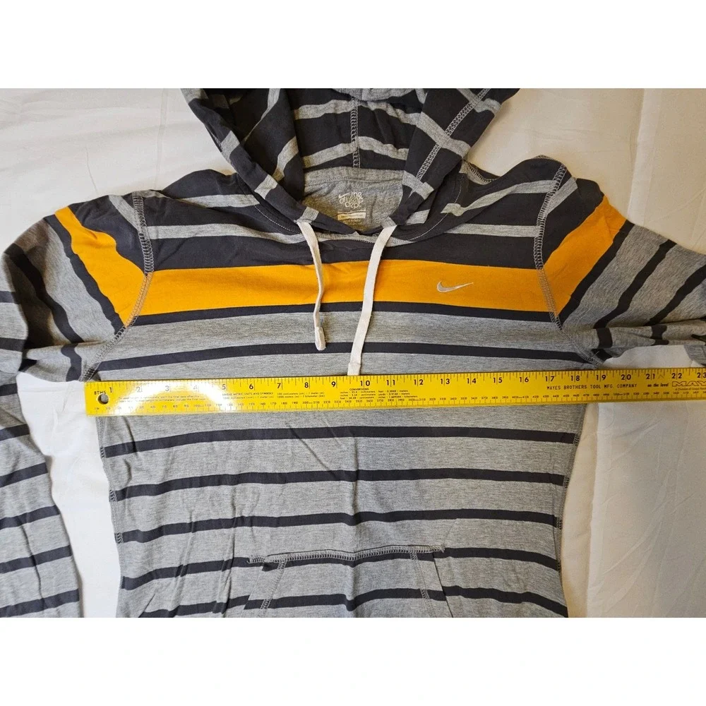 Nike Athletic Dept Striped Hoodie Grey Yellow Navy Cotton Pullover Women 